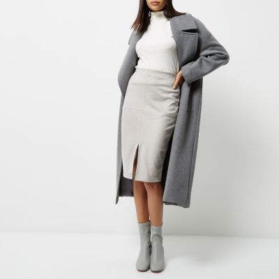 Light grey faux suede pencil skirt